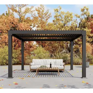 Louvered Pergola 10x10 FT, Aluminum Frame Outdoor Pergola with Adjustable Louvered Roof, Hardtop Gazebo with Built-In Drainage System for Deck, Backyard, Garden, Grey