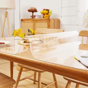 Transparent tablecloth 1.5mm - waterproof, oil-proof, scalding-proof, heat-insulating, high-temperature resistant, cycle test, stain-resistant, easy to clean, flexible, wrinkle-resistant, and non-slip design, protecting wood grain marble glass tabletop