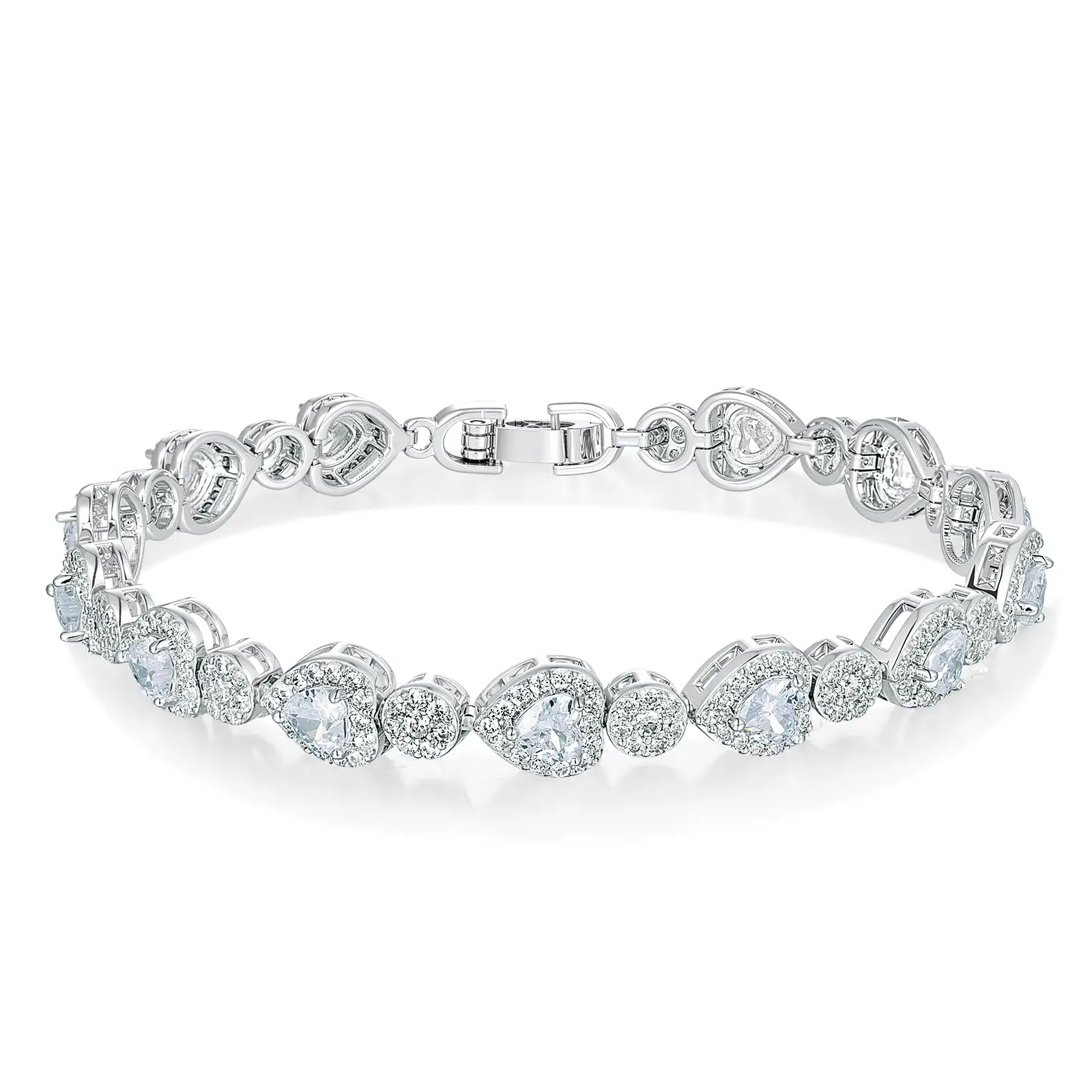 MDFUN Heart Tennis Bracelet for Women, 14K White Golden Plated Cubic Zirconia Bracelet, Sparkly CZ Tennis Bracelet, Gift for Her