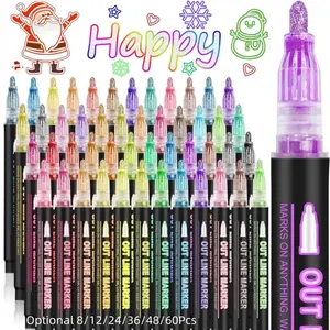 Double Line Outline Markers,Super Shimmer Outline Marker Pen Set, Self Outline Metallic Markers Glitter Writing Drawing Pens for Birthday Greeting Card, Doodling, DIY Art Crafts, Glitter Gel Pens