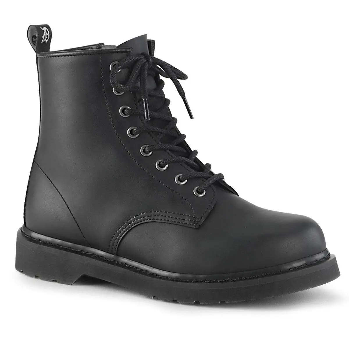 Demonia Men's Bolt-100 Black Vegan Leather Ankle Boots - Classic Closed Lace-Up Mid-Calf Unisex Footwear with 8-Eyelet Design & Inside Zip Closure