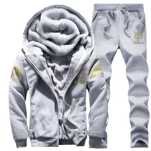 Men's Winter Thick Warm Hooded Sweater and Pants Set Long Sleeve Outdoor Sports Casual Jacket Design Surface Print Thick Warm Cold Resistant Polyester
