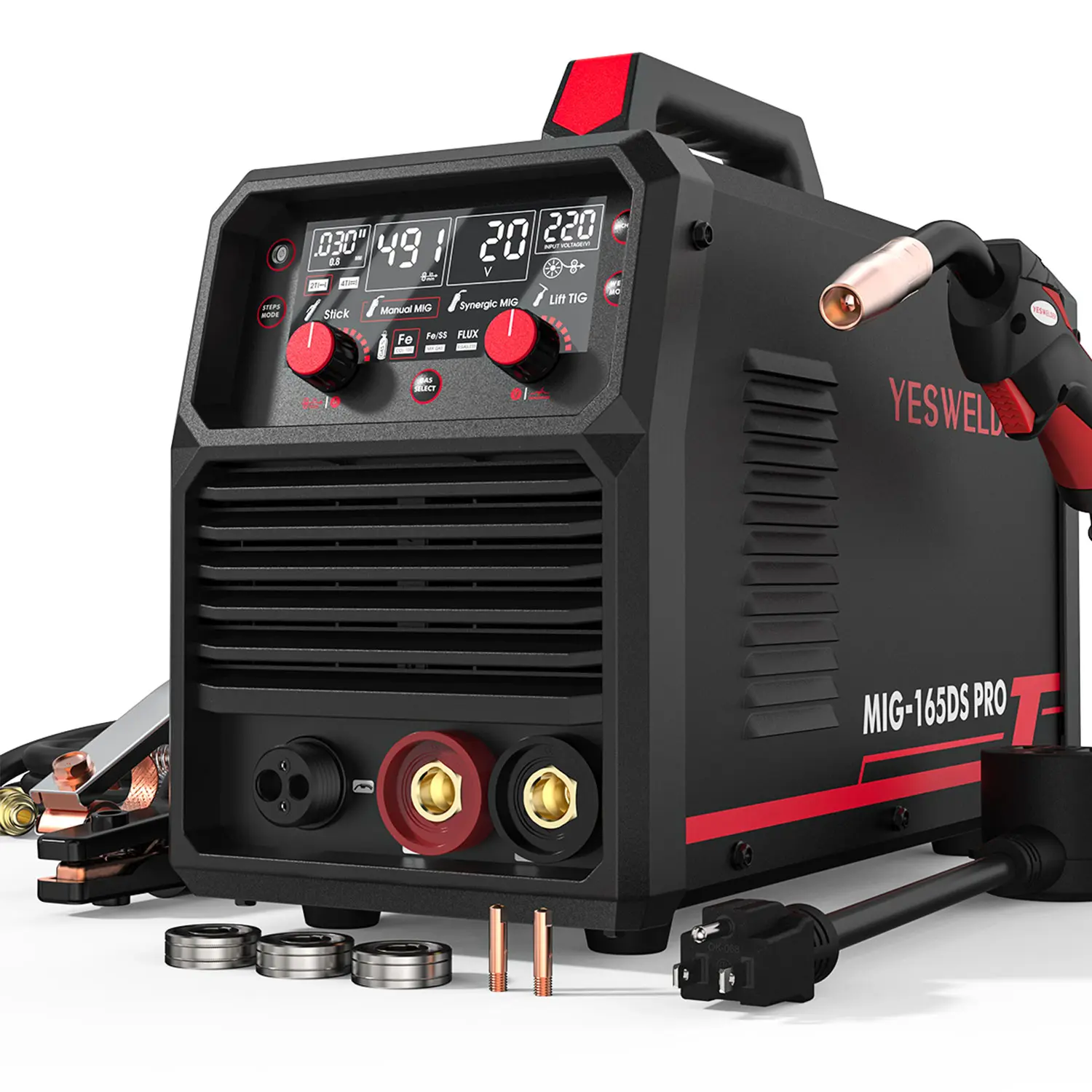 YESWELDER 165Amp 110/220V Gas Gasless MIG Welder MIG-165DS-PRO | Flux Core/MIG/Lift TIG/Stick 4-in-1 Welding Machine | Digital Display & Synergic Control YESWELDER 165Amp 110/220V Gas Gasless MIG Welder MIG-165DS-PRO | Flux Core/MIG/Lift TIG/Stick 4-in-1 Welding Machine | Digital Display & Synergic Control