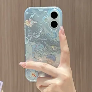 Transparent Swirl Shell iPhone Case, Sea Blue Bubble Dolphin Design, Glacier Pattern, Best Friend Gift, Fits iPhone 11-17 Pro Max