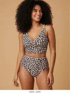 Leopard Print Tankini Two-Piece Set High Waisted Swimsuit for Beach & Pool