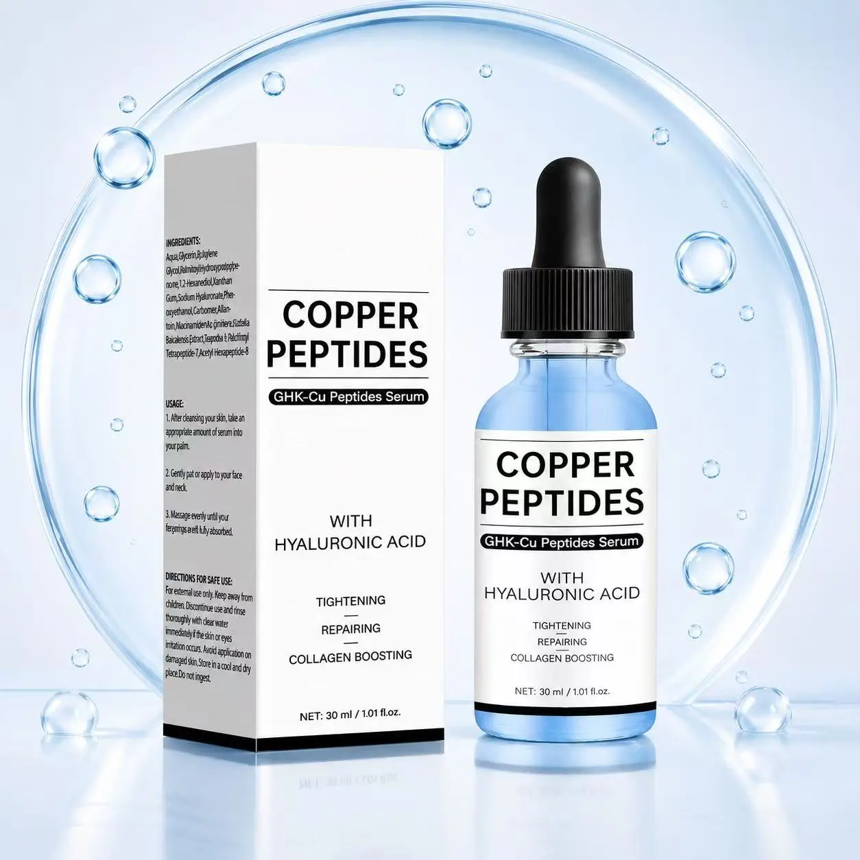 GHK-Cu Peptide Serum for Face, Triple Peptide Complex for Collagen Boosting,Firming & Deep Hydration, Anti-Aging Facial Serum Lightweight & Fast-Absorbing,1 fl oz