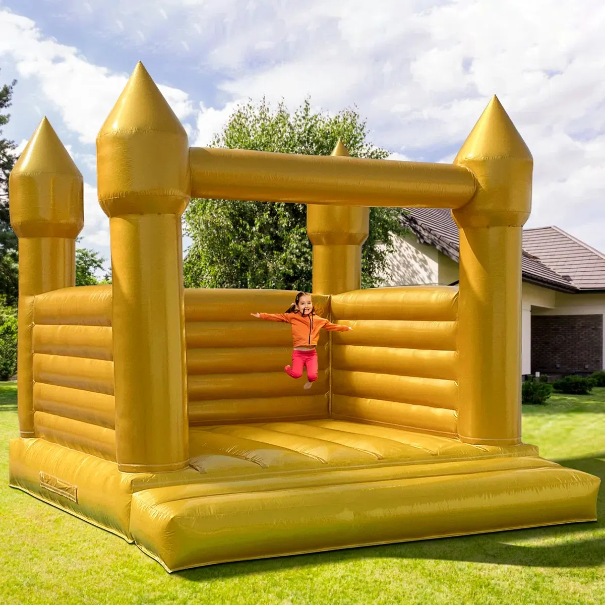 13ft Large Gold Bounce House With Blower Commercial Grade Inflatable PVC Gold Bouncy Castle For Adults Outdoor Wedding Birthday Parties & Event (gold, 13x13x12ft)