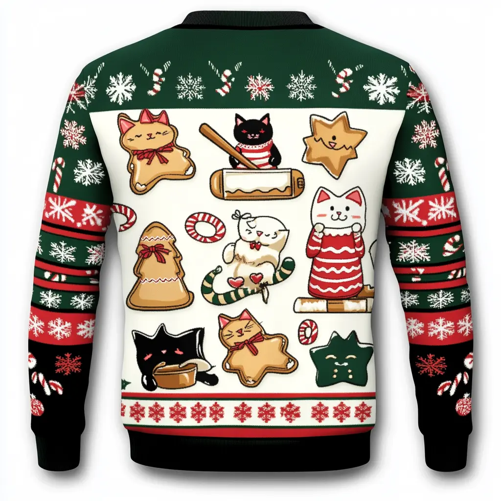 Cat Ninja Gingerbread Ugly Christmas Sweater - Funny Holiday Gift for Men, Women, and Kids - Perfect for Family Gatherings and Group Parties!