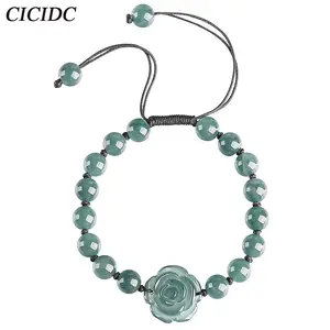 Jade Bracelet Blue Water Rose Bracelet Handmade Jade Bracelet For Women's Gift Daily Wear