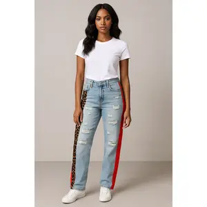 Leopard Red Stripe Statement Denim