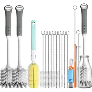 14Pcs 3-in-1 Bottle Brush Cleaner Set, Long Handle Bottle Sponge Straw Cleaning Brushes for Water Bottles, Cups and Straws Cleaning