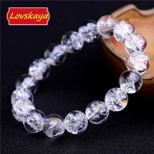 Lovskaya Crack Clear Quartz Natural Crystal Bead Bracelet - Elegant & Fashionable Unisex Jewelry for Various Occasions