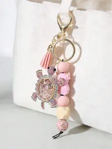 Fashionable Sea Turtle Silicone Beaded Keychain With Tassel, Ocean-Themed Bag Charms,Shiny Alloy Keychain,Beach Bag Charm,Realistic Ocean Animal Creative Pendant, Decorative Backpack Accessory, Car Key Anti-Lost Chain,Silicone Beads, Keychain Jewelry