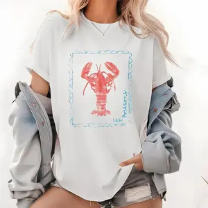 Sea Lobster Shirt, French Coastal Distressed, Nautical Fisherman Style, Summer Vibes, Beach, Vintage Summer, Unisex T-shirt, 100% Premium Cotton, Casual Style Menswear Top Crew Neck Graphic Womenswear Streetwear Tshirt Crewneck Breathable Outfits