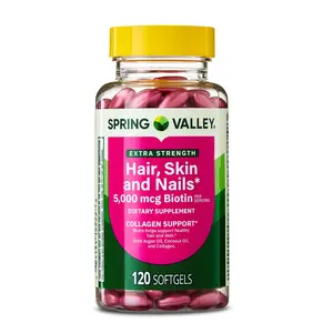 Spring Valley Extra Strength Hair, Skin, & Nails Collagen Support Softgels 5000 mcg Biotin 120 Count - Healthcare, Fitness, Natural Formula