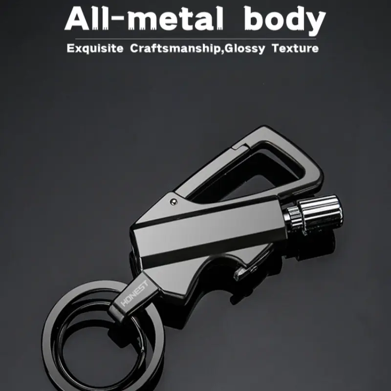 Multifunctional Metal Sports Keychain - Outdoor Tools with Integrated Bottle Opener, Compact Stainless Steel Knife, Waterproof Fireproof Reusable Lighter (Kerosene Not Included) - Camping EDC Survival Tool, Mini Useful Items, Unique Gifts for Man