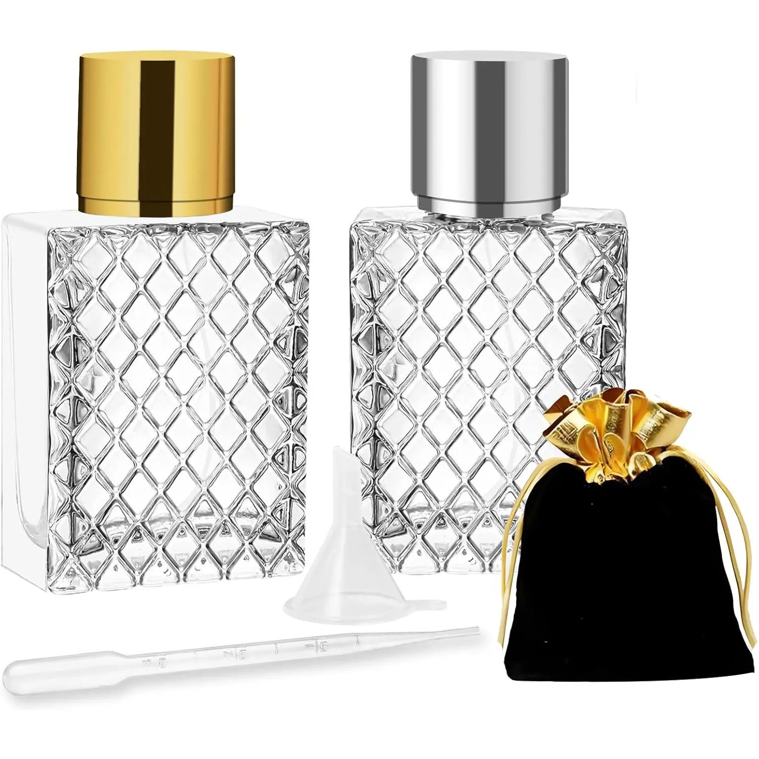 Refillable Perfume Bottle 50ml/1.69oz Glass  Bottles, Empty Fine Mist Atomizer Clear Glass Essential Oil Container for Travel , -Cut Design Sprayer for Cologne