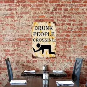 "DRUNK PEOPLE CROSSING" Humorous Vintage Aluminum Sign Decorative Wall Metal Plaque 2D Flat Rustic Bar Decor (Halloween/Christmas)