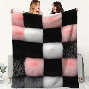 Black and White Color-Blocked Plush Printed Patterns Soft and Skin-Friendlyfleece Blanket, Vibrant Retro-Style Wall Hanging Cover Blanket. Soft Fluffy Warm Blanket, Outdoor Sports Blanket, Gift Blanket, Suitable Living Room, Office, Camping, and Travel.