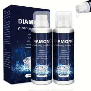 1 set of diamond painting sealer, 2 bottles per set, 120 milliliters/4.06 ounces per bottle. Diamond art pigment, EVA crystal agent, diamond art sealing agent. The permanent sparkling diamond art seal kit is suitable for protecting diamond paintings