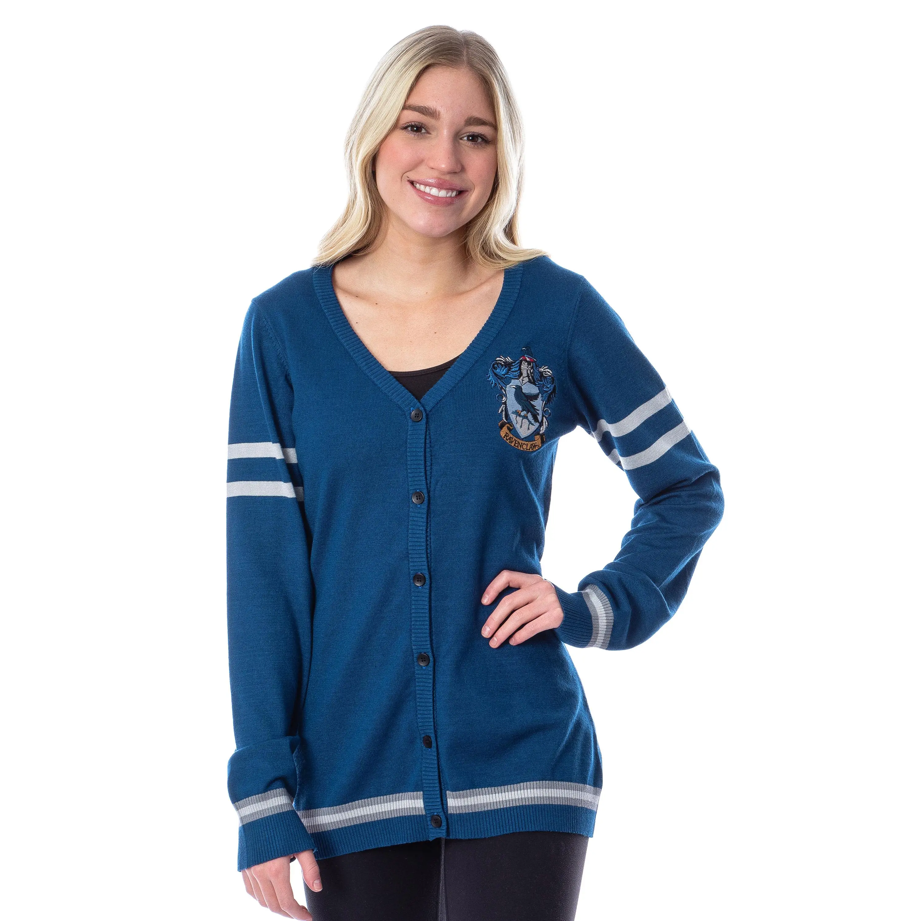 Harry Potter Womens Ravenclaw House Open Front Cardigan Juniors Knit Sweater, Casual, Style