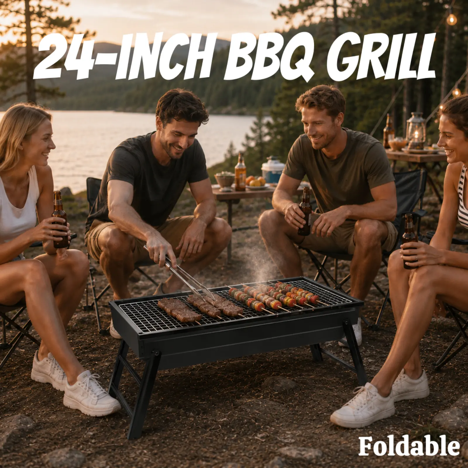 Portable Foldable Charcoal Grill, Practical Tabletop BBQ for Outdoor Cooking, Compact Camping Grill Gift for Friends, Fathers & Husbands