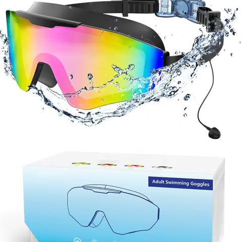 Silicone Swim Glasses for Adults & Youth - Skin-Friendly, Adjustable, Fog-Free, Leak-Proof, Waterproof, UV-Protected, Full-Coverage, with Earplugs for Outdoor Water Sports Enthusiasts