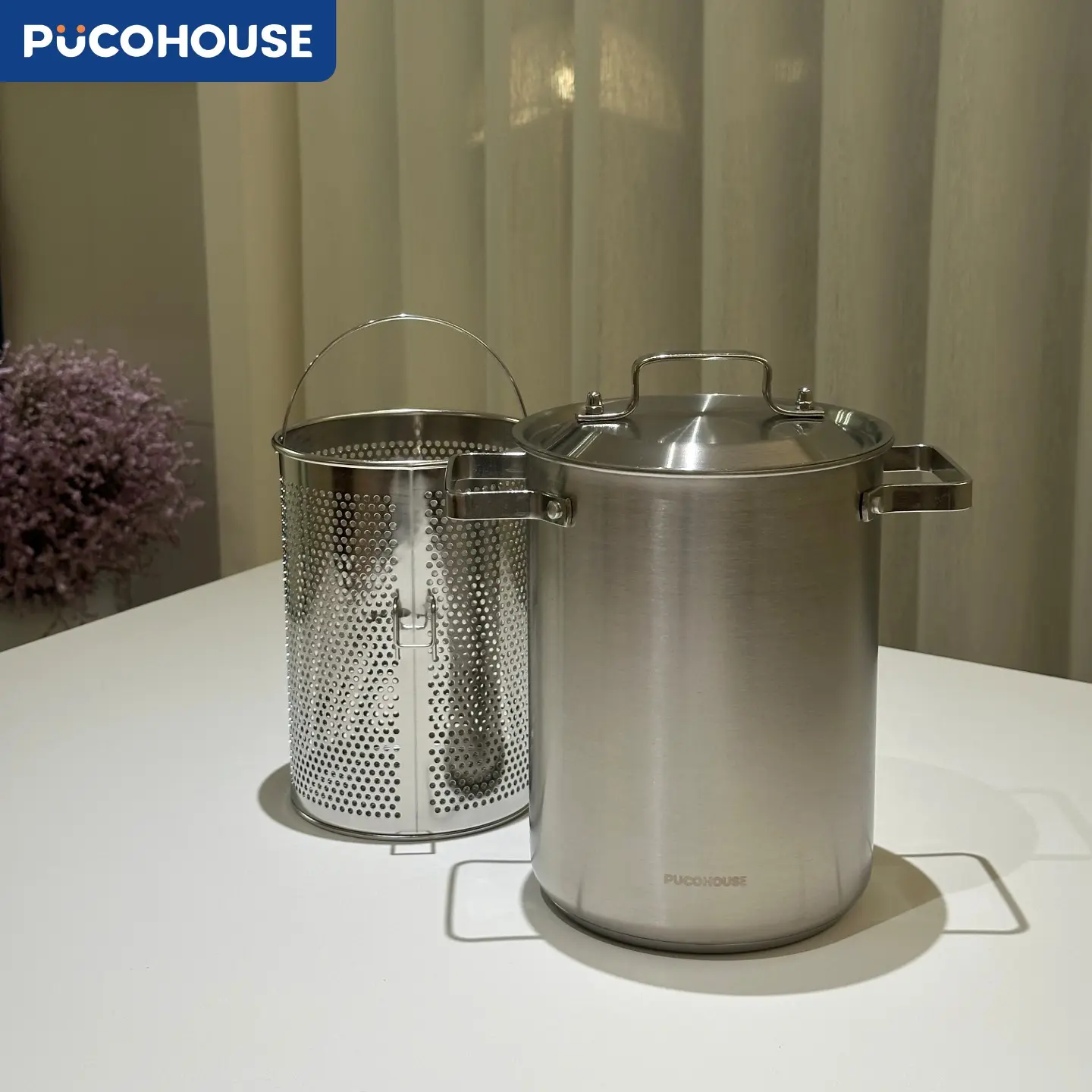 PUCOHOUSE New Japanese Korean Style Multi-use 304 Stainless Steel 4.3L Asparagus Pot with Lid & Drain Basket, 3 In 1 Tall Cookware for Spaghetti, Fried Skewers & Japanese Oden Soup, Composite Multi-Layer Bottom, Compatible with Induction Cooktops