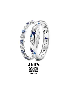925 Sterling Silver Fashion Eye & Star Design Cuff Ring, Statement Rings, Unique Rings, Fashion Jewelry for Party, Daily Clothing Decor, Trendy All-match & Exquisite Jewelry for Birthday Gift