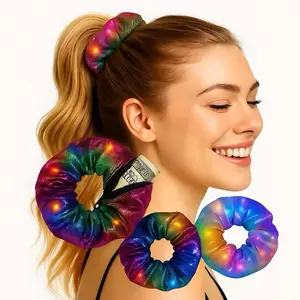 Organizer Box Scrunchie with Zipper Pocket Hair Tie LED Scrunchies Glow in the Dark Hair Accessories for party 3pcs