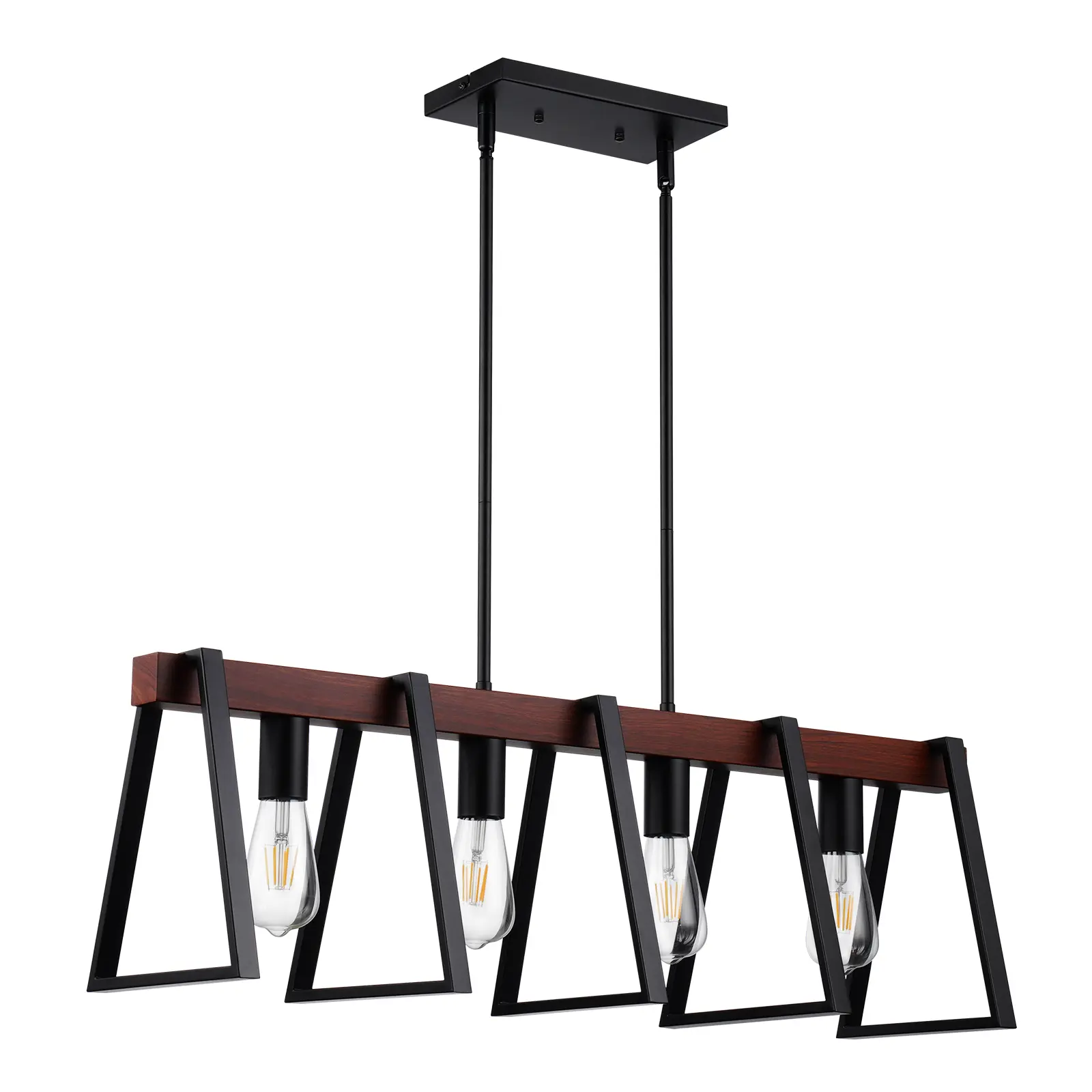 【DealsForYouDays】VEVOR 4-Light Kitchen Island Pendant Lights 60WAdjustable Dining Room Light Fixture with 2 x 6'' and 6 x 12'' RodsIndustrial Metal Frame Farmhouse Linear Chandeliers Lighting for Dining RoomE26