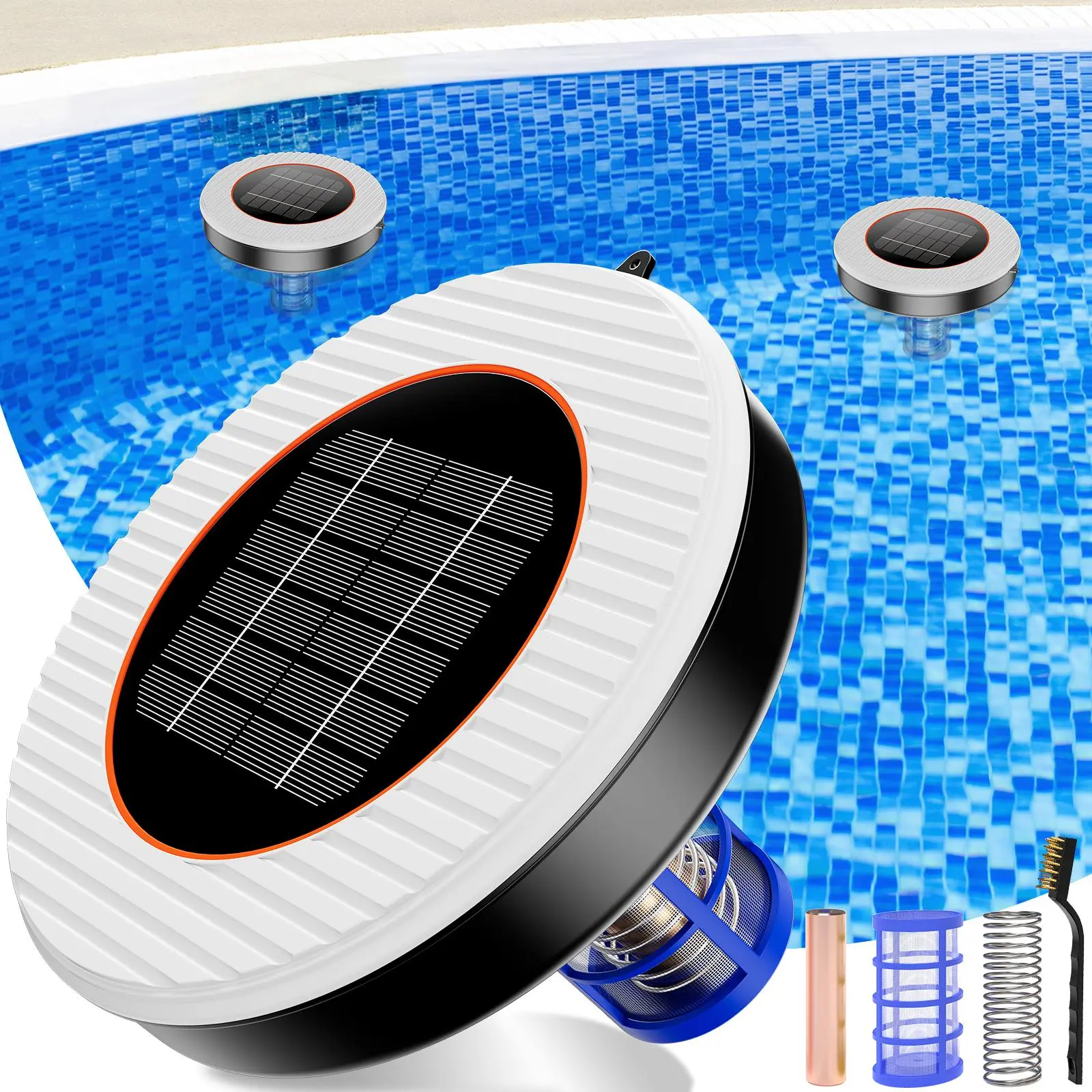 DEEPN Solar Pool Ionizer, Floating Cleaner for Pools up to 45,000 Gallons, Equipped with Solar Panel and Durable Copper Anode, Crystal Clear and Sparkling Water Quality, Filters Pool Impurities