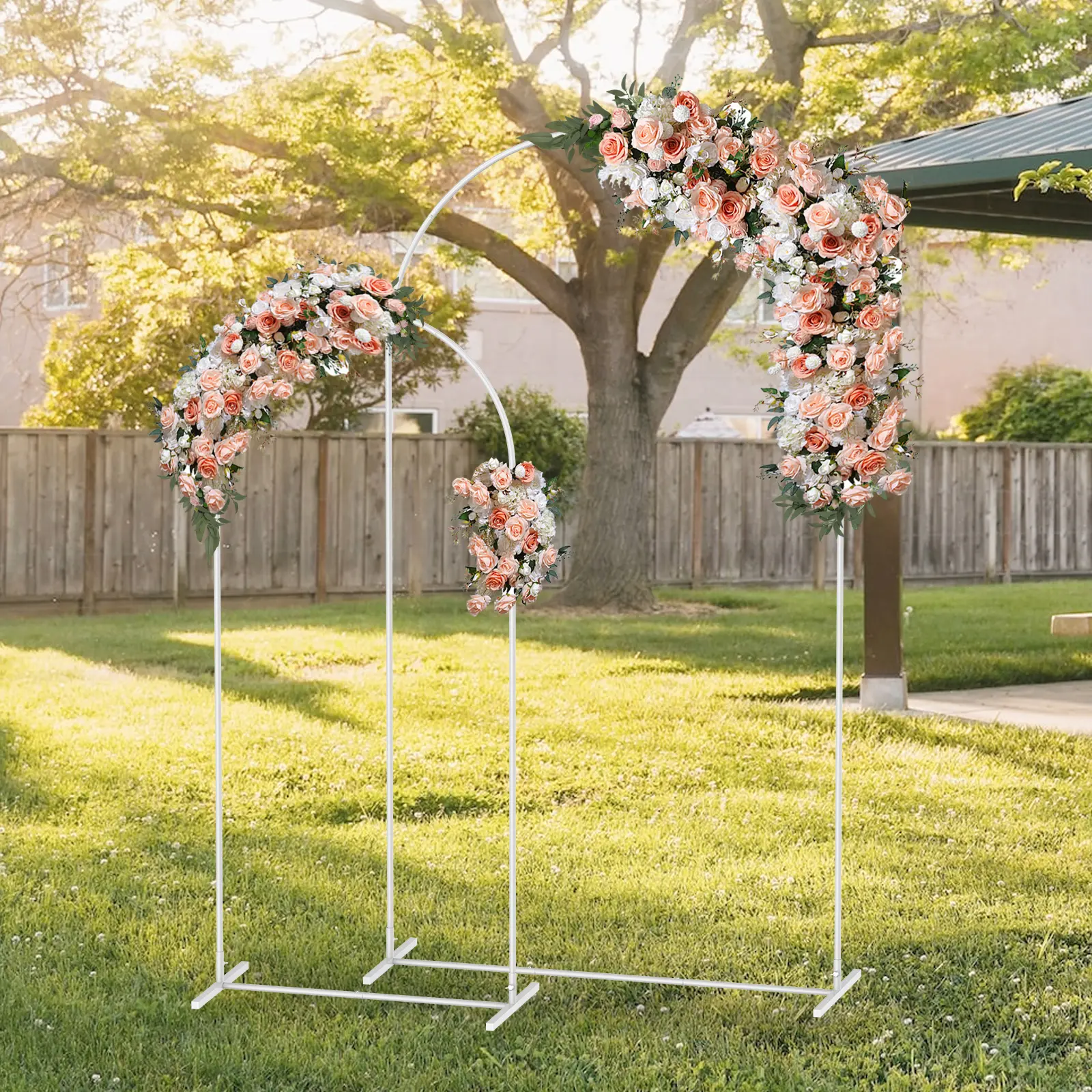 Customizable Curved Arch Metal Frame Set with Layered Look Photo Backdrop Banners, DIY Flower Friendly Flowers Holder, 7.3ft & 6ft 2-Pack + 3-Pack Sizes, Modern Asymmetry Wedding Event Entrance Home Festive Supplies