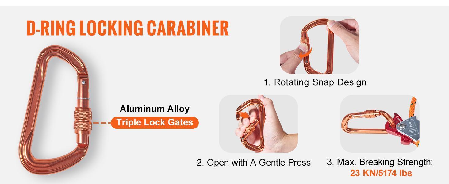 VEVOR Steel Core flipline, 1/2" x 8' Arborist Flipline, Flip Line for Tree Climbing with Alloy Steel Snap Hook, Aluminum Alloy Carabiner and Extra Tool Lanyard, for Arborist, Tree Climbers