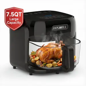 BOSWELL 7.5QT Glass Air Fryer with Transparent Bowl – 5-in-1 Rapid Heating, Fits a Whole Chicken, Oil-Free & Healthy Crispy Results, Dishwasher-Safe, A Perfect  Gift for Family or Couples