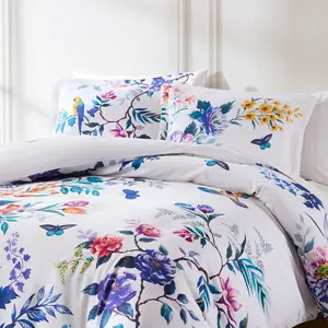 Lush Decor Fantasia Cotton Duvet Cover Set - 3 Piece Floral Bedding with Button Closures & Corner Ties - OEKO-TEX Certified - Machine Washable