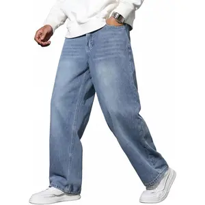 Men's Hip Hop Baggy Jeans Casual Wide Leg Y2k Skateboard Vintage Denim Pants Streetwea