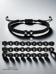 Black and white heart-shaped 26-letter braided hand rope bracelet, Letter Link Bracelet, featuring personalized style. The letter combinations can be customized