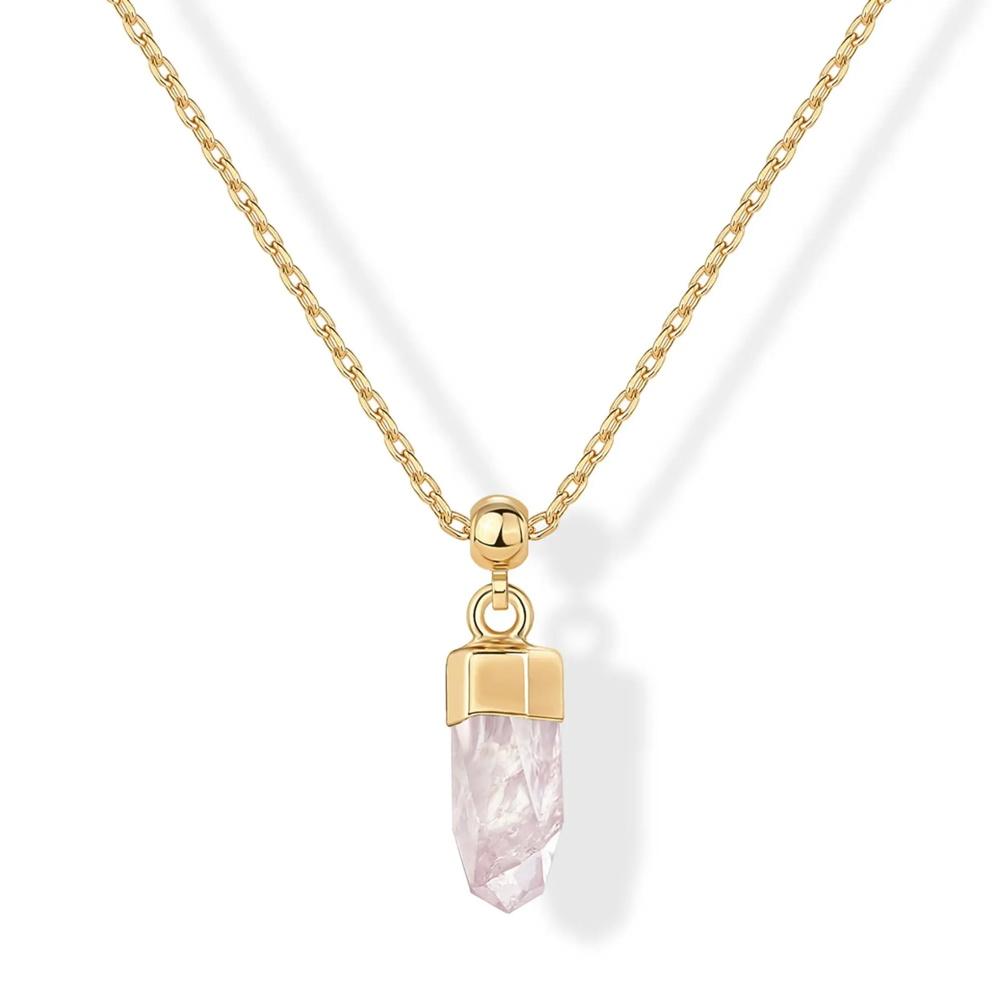 Rose Quartz Crystal - Yellow Gold