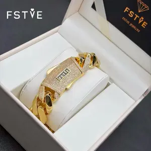 FSTVE Monaco Classic Men's Bracelet 18K Gold-Plated Cuban Chain Hip-Hop Jewelry High-End Fashion Accessory Gifts for Men