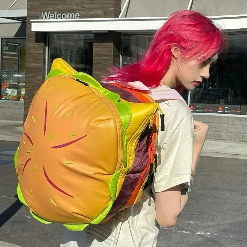 2026 Cute 3D Hamburger Backpack Cartoon Cheese Burger Crossbody Bag Large Capacity Funny Parent-Child School Bag for Kids Adults