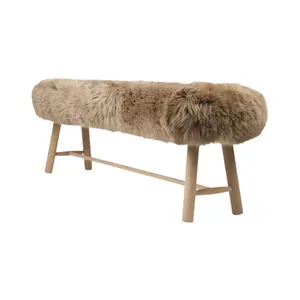 Long wool Sheepskin Bench in Taupe