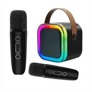 Mini karaoke machine with microphone sound system, portable karaoke machine with 2 wireless microphones, birthday gifts for girls and children aged 4-12, family gatherings