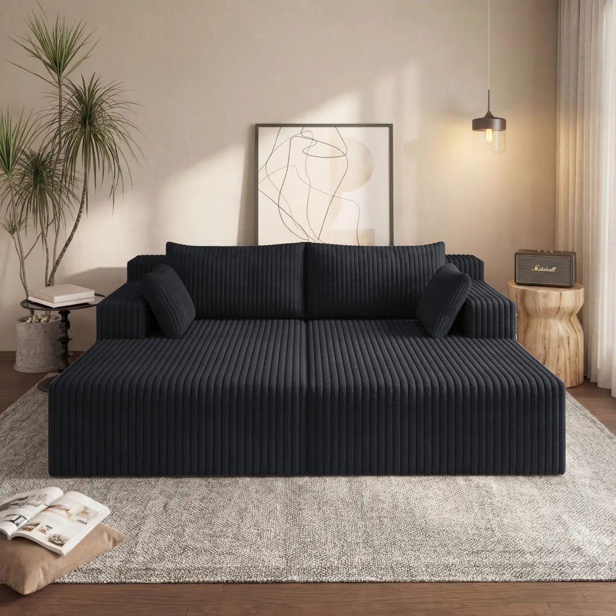 71" Oversized Chaise Lounge Chair, Sectional Double Lounge Chaise with Pillows, Upholstered Corduroy Boneless Lounge Chair, Fluffy Modern Loveseat Sleeper Sofa for Living Room or Bedroom