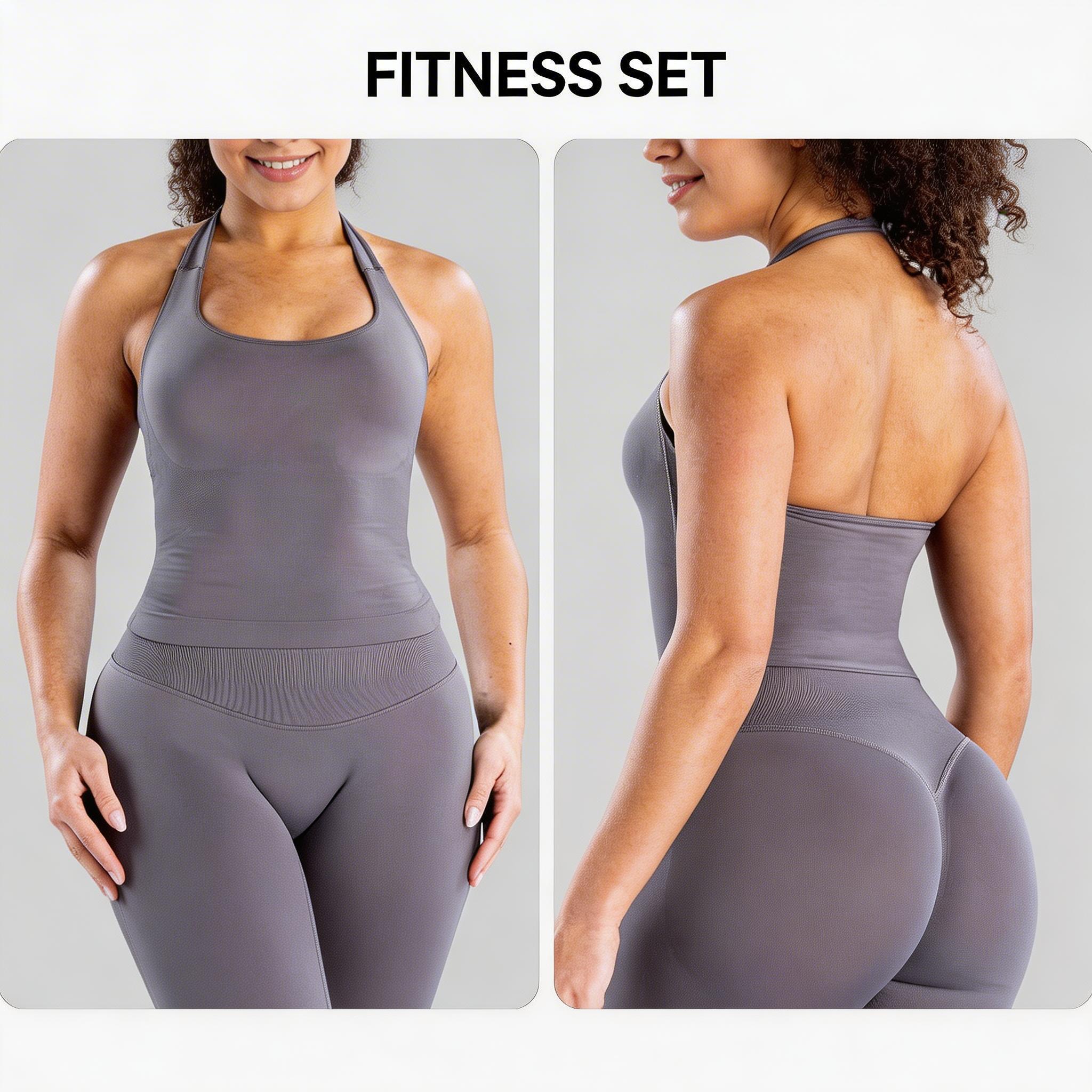 Seamless Halter Neck Yoga Set Open Back Anti-Exposure Sports Bra, Body Shaping Workout Crop Top For Women Seamless Halter Neck Yoga Set Open Back Anti-Exposure Sports Bra, Body Shaping Workout Crop Top For Women