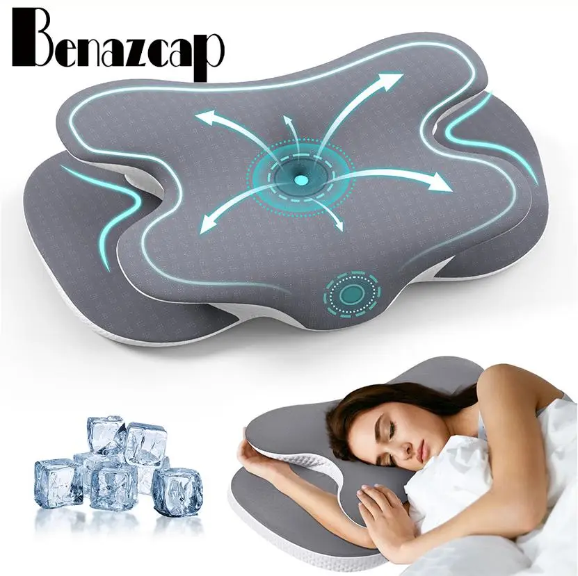 【On Sale】Benazcap Cervical Neck Pillow,Adjustable Memory Foam with Cooling Silk Case,Breathable & Removable,Ergonomic Support for Lying down Side Back