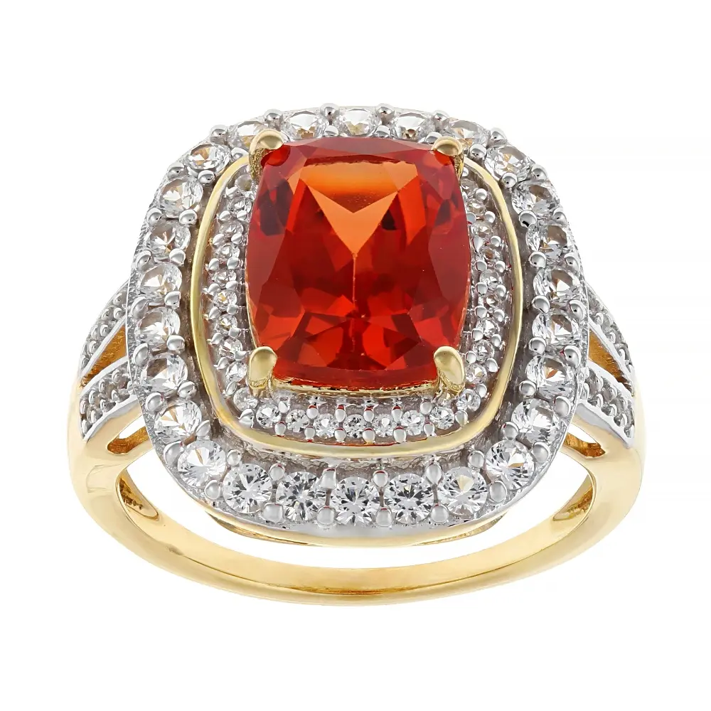 JTV Lab Sunset Sapphire 18k Yellow Gold Over Sterling Silver Ring 4.18ctw