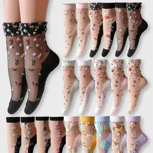 Women'sFloralPatternSheerSocks,ElegantComfyBreathableSocksforDailyWear,LadiesSocksforAllSeasons