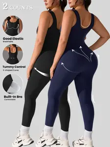 Women's Plus Size Shapewear Jumpsuit, Sleeveless Waist Cinching Pants, Elastic Slimming Body Shaper, Tummy Control Jumpsuit, Outdoor Yoga Gym Wear, All Seasons