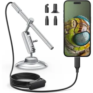 USB-C Microscope, 10X to 200X Magnification Camera with 8 LED Lights, Rotating Stand for Coin,, Compatible with iPhone 15+ and Android Devices